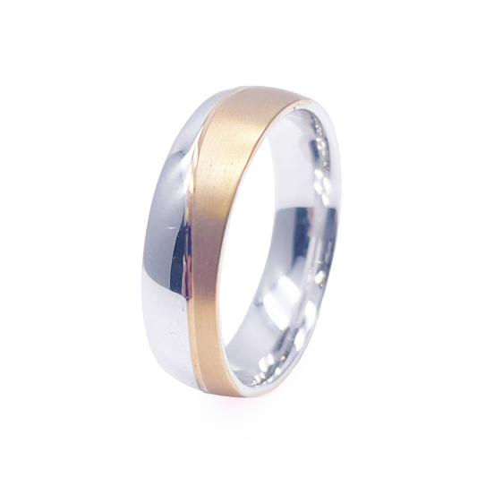 18ct White/Yellow Gold Two-Tone Mens Wedding 6mm Band With Half Matt Groove