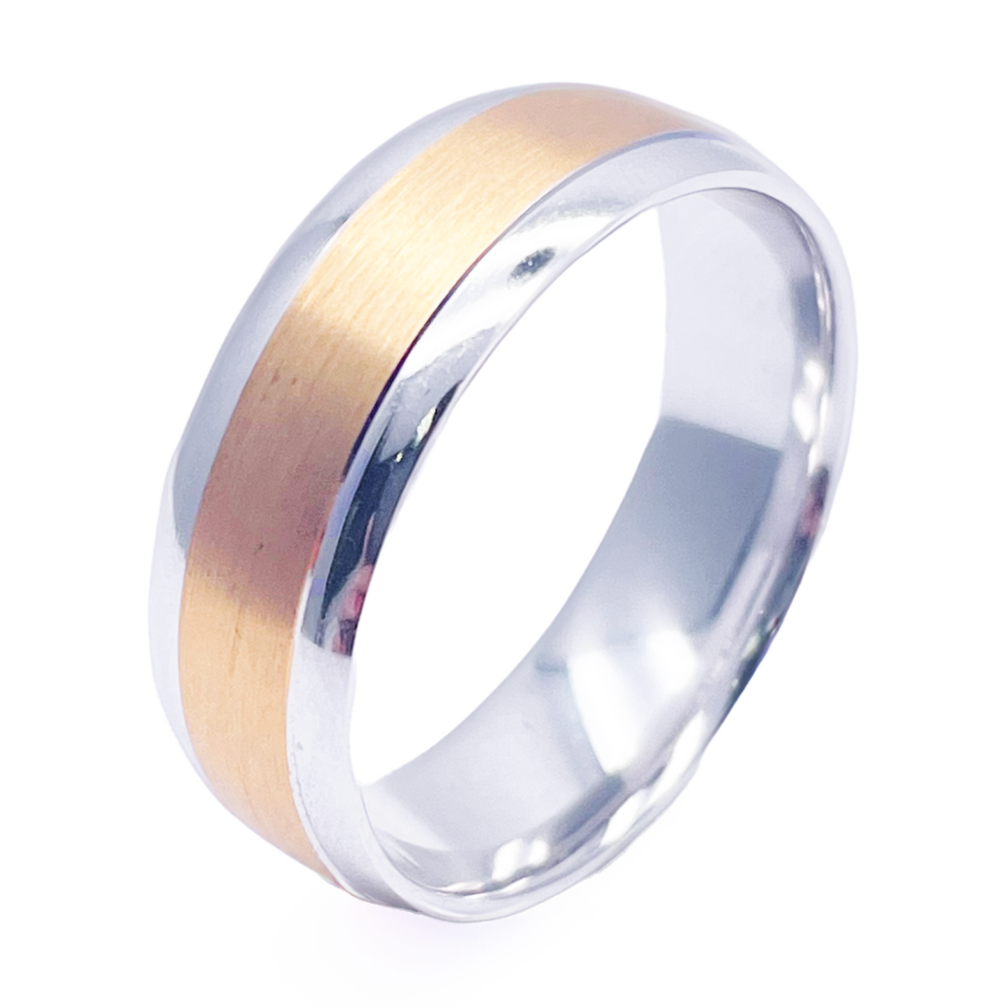 18ct White/Yellow Gold Two Tone Mens Wedding 7mm Band With A Fancy Matt Middle