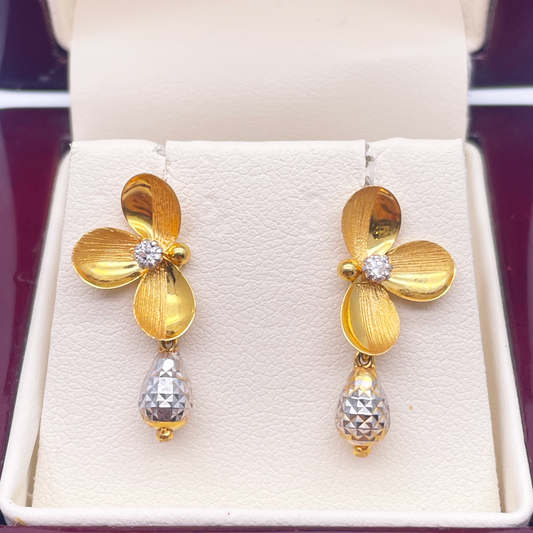 22ct Yellow Gold Cubic Zirconia Fancy Floral Drop Earrings