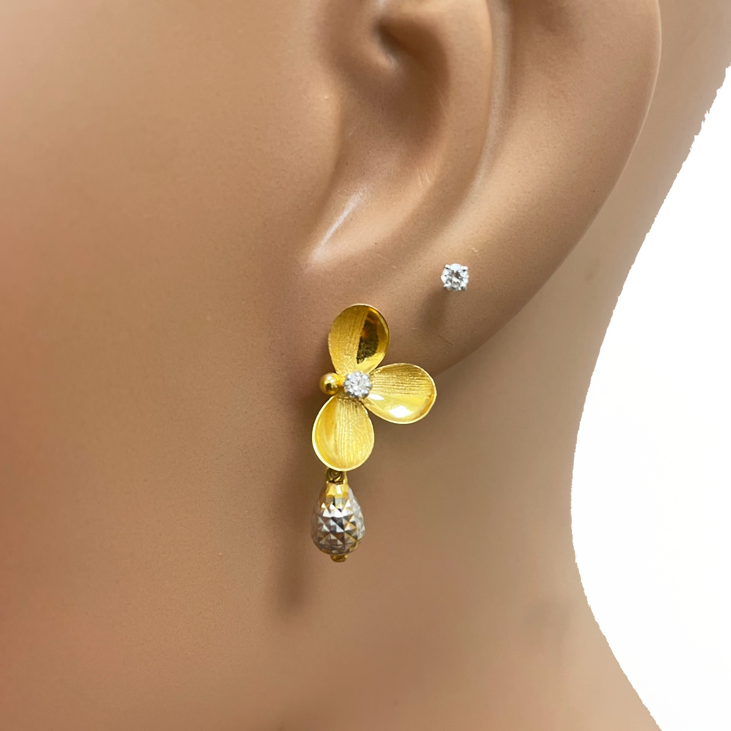 22ct Yellow Gold Cubic Zirconia Fancy Floral Drop Earrings