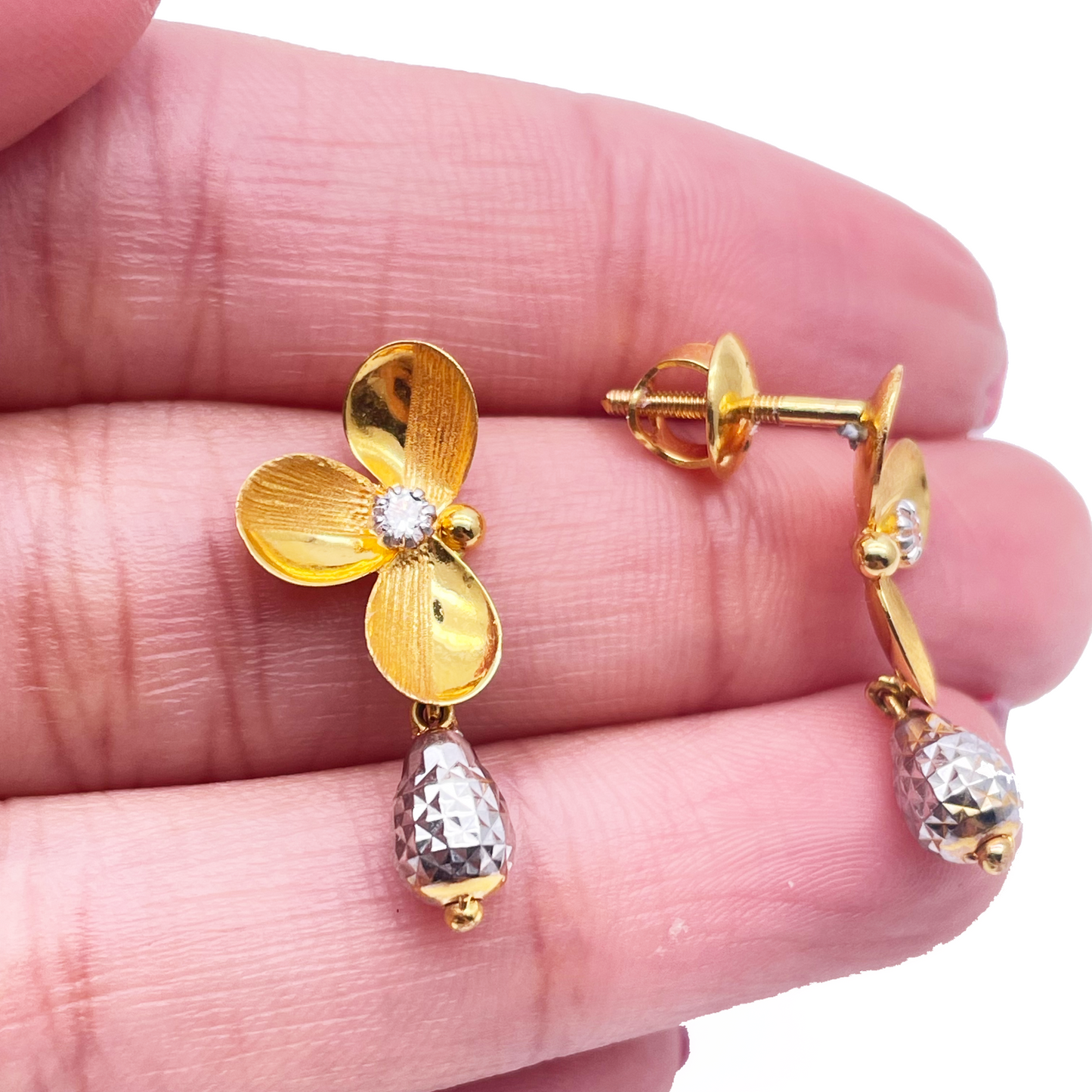 22ct Yellow Gold Cubic Zirconia Fancy Floral Drop Earrings