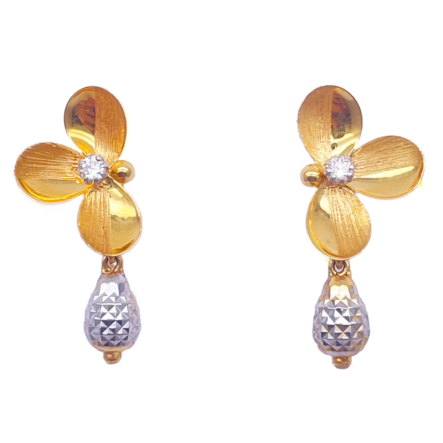 22ct Yellow Gold Cubic Zirconia Fancy Floral Drop Earrings