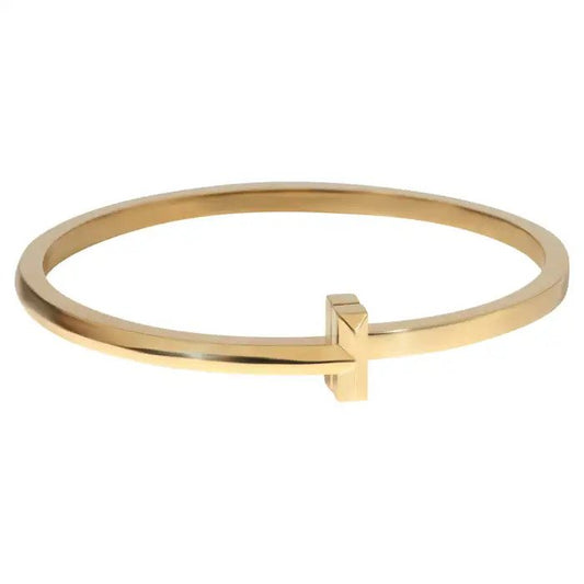 18Carat Yellow Gold T Square Hinged Bangle 21 Grams