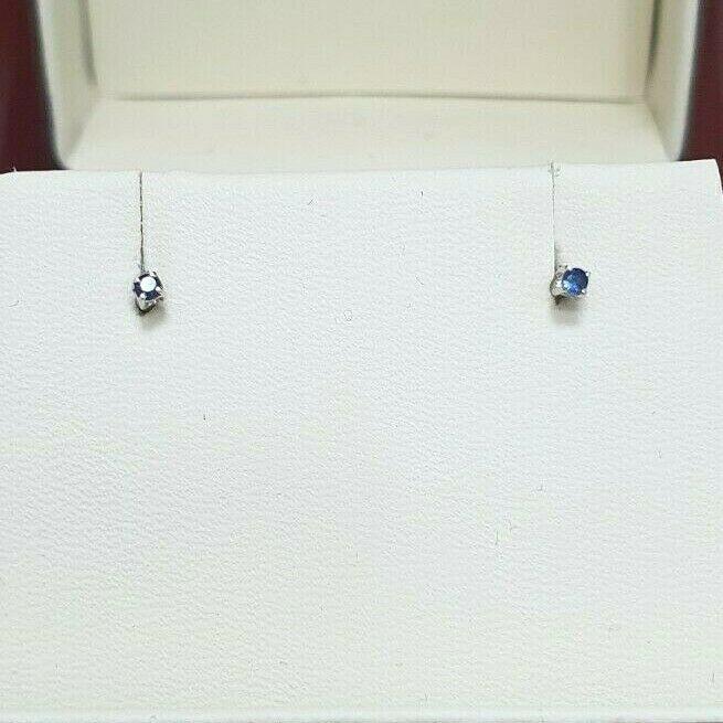 18ct White Gold Blue Sapphire Children's Earrings 0.04cts child friendly safe & secure