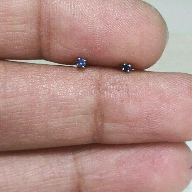 18ct White Gold Blue Sapphire Children's Earrings 0.04cts child friendly safe & secure