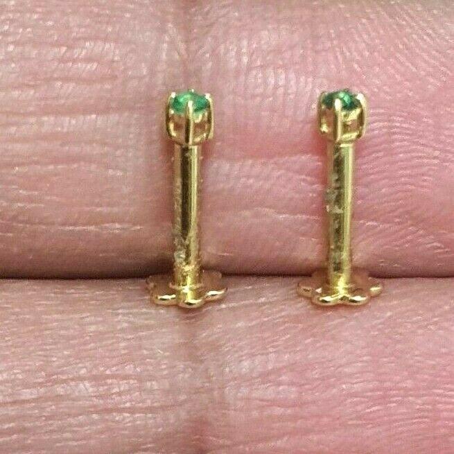 18ct Yellow Gold Emerald Children's Earrings 0.04cts child friendly safe & secure