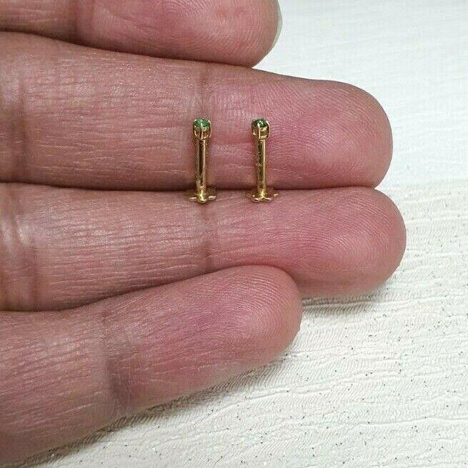 18ct Yellow Gold Emerald Children's Earrings 0.04cts child friendly safe & secure