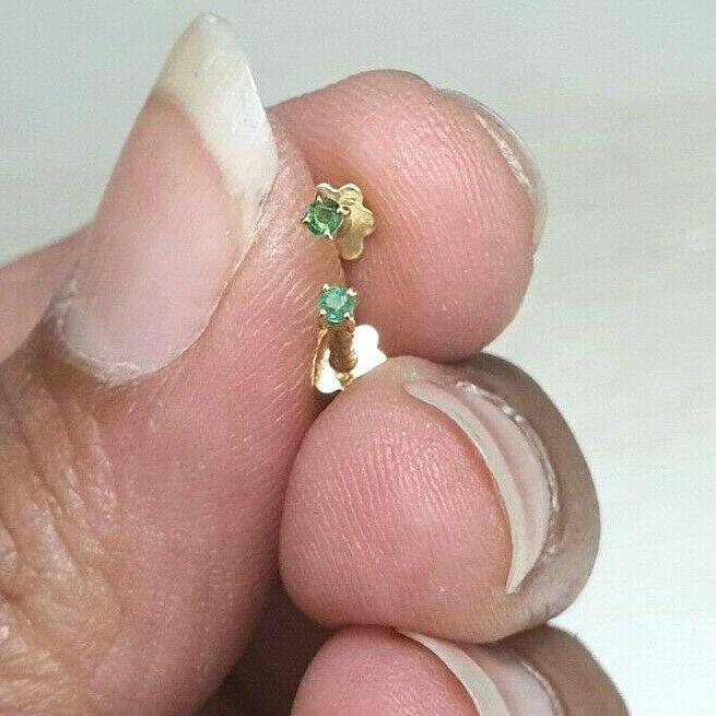 18ct Yellow Gold Emerald Children's Earrings 0.04cts child friendly safe & secure