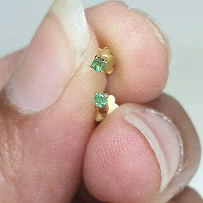 18ct Yellow Gold Emerald Children's Earrings 0.04cts child friendly safe & secure