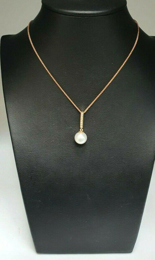 18Carat Rose Gold South Sea Pearl & Diamonds Pendant Necklace 0.08cts