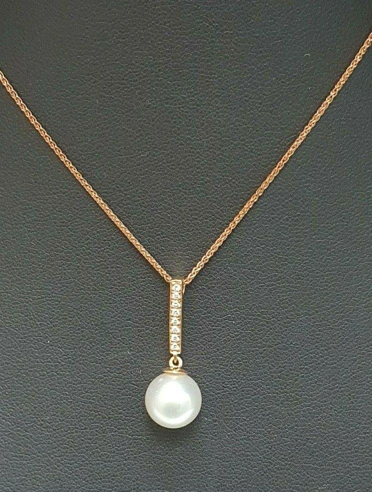 18Carat Rose Gold South Sea Pearl & Diamonds Pendant Necklace 0.08cts