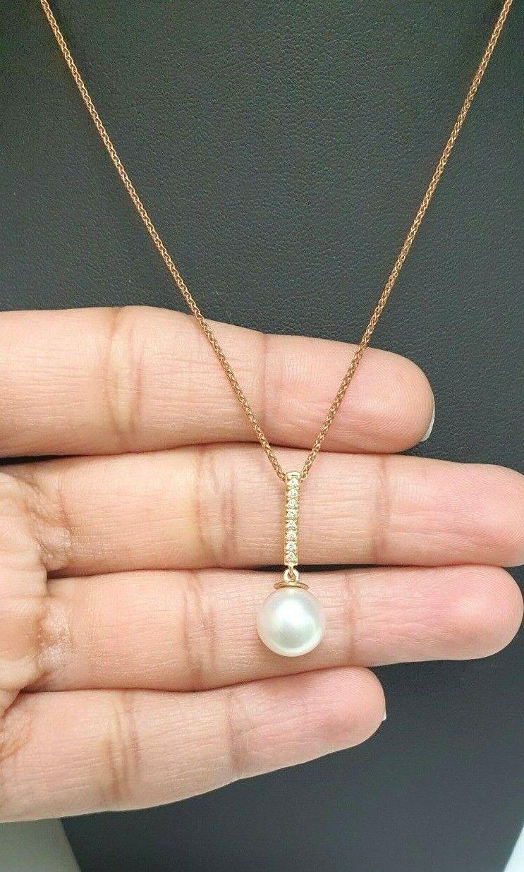 18Carat Rose Gold South Sea Pearl & Diamonds Pendant Necklace 0.08cts