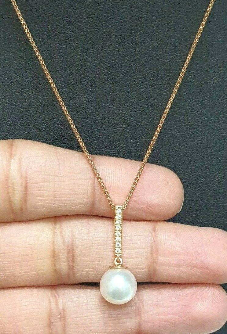 18Carat Rose Gold South Sea Pearl & Diamonds Pendant Necklace 0.08cts