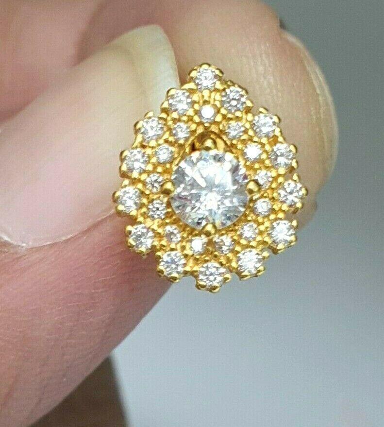 22ct Yellow Gold Round Cubic Zirconia Pear Cluster Stud Earrings