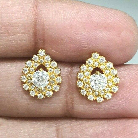 22ct Yellow Gold Round Cubic Zirconia Pear Cluster Stud Earrings