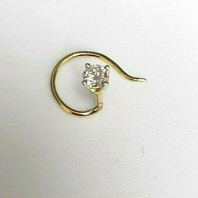 Diamond Nose Stud / Nose Pin 18ct Yellow Gold 0.10 Carats 4-Claw Wire 3mm