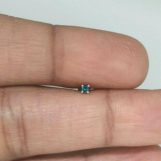 18ct White Gold & Blue Diamond Nose Stud / Nose Pin 0.03 Carats 2.2mm Wide Screw Back