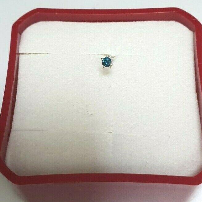 18ct White Gold & Blue Diamond Nose Stud / Nose Pin 0.03 Carats 2.2mm Wide Screw Back