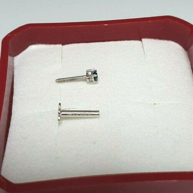 18ct White Gold & Blue Diamond Nose Stud / Nose Pin 0.03 Carats 2.2mm Wide Screw Back