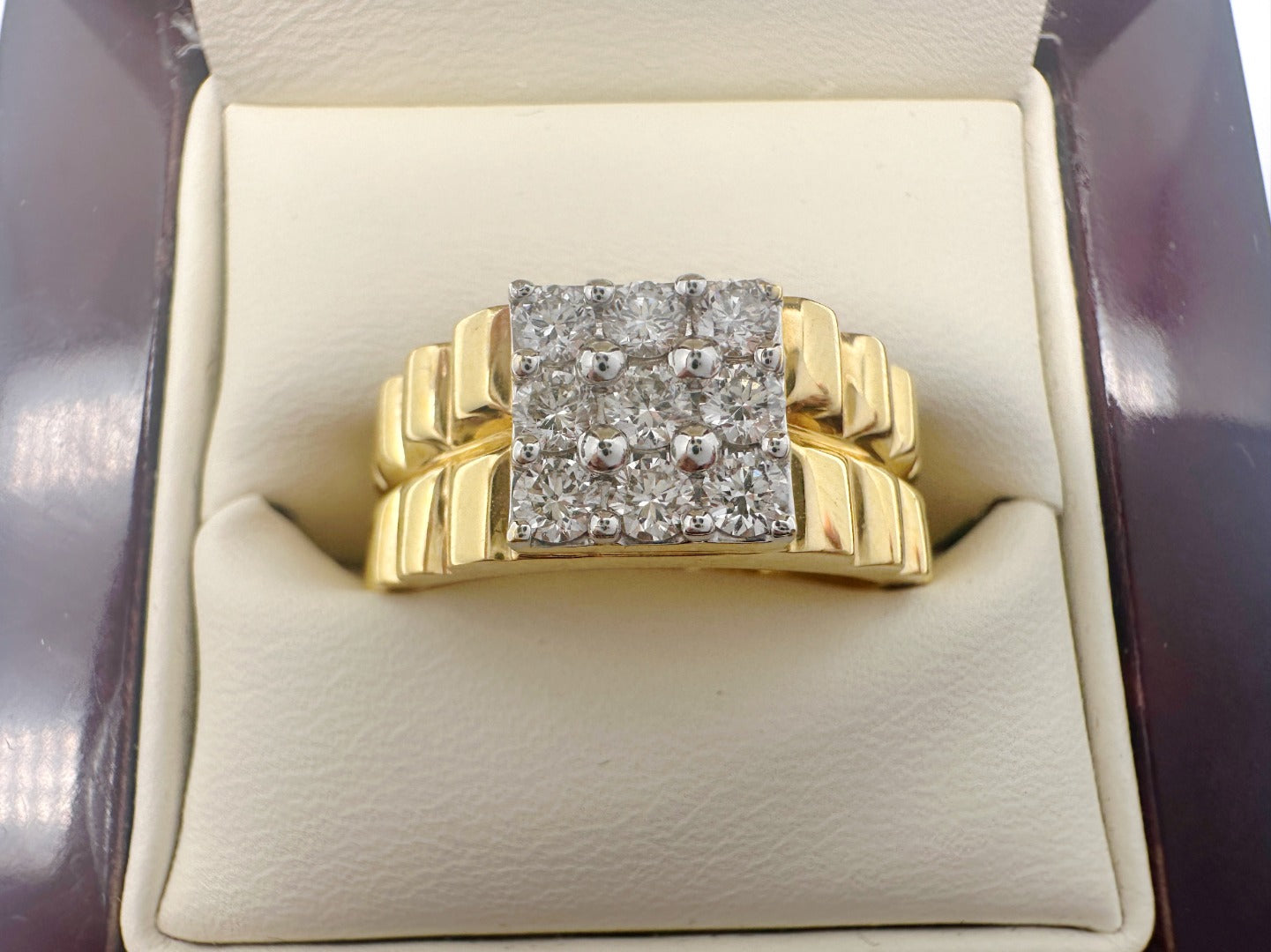 18K Yellow Gold 9 Stone Fancy  Mens ring with Round Diamond  0.65cts G/SI