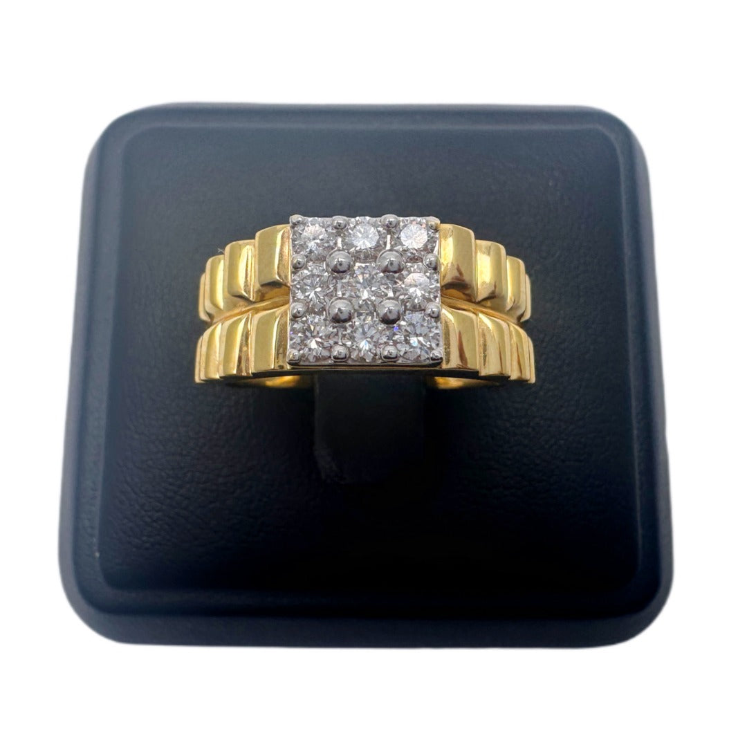 18K Yellow Gold 9 Stone Fancy  Mens ring with Round Diamond  0.65cts G/SI