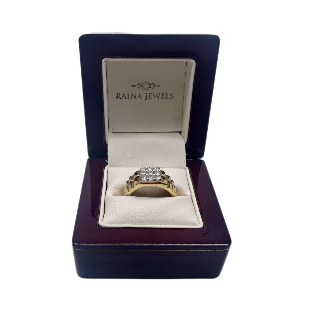 18K Yellow Gold 9 Stone Fancy  Mens ring with Round Diamond  0.65cts G/SI