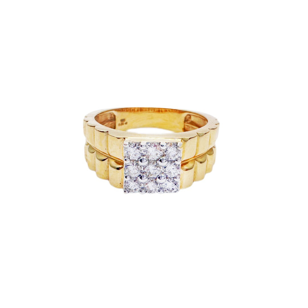 18K Yellow Gold 9 Stone Fancy  Mens ring with Round Diamond  0.65cts G/SI