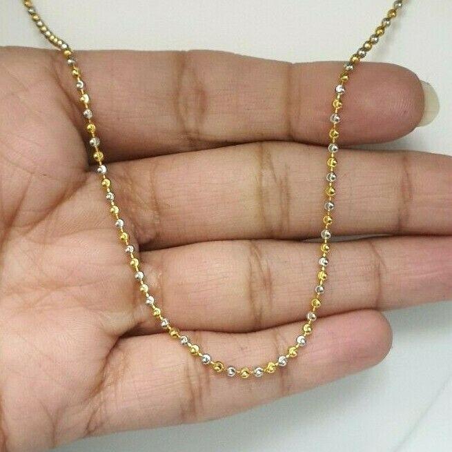 22ct Yellow Gold Bi-Colour Ladies Ball Chain Necklace 18'' inches