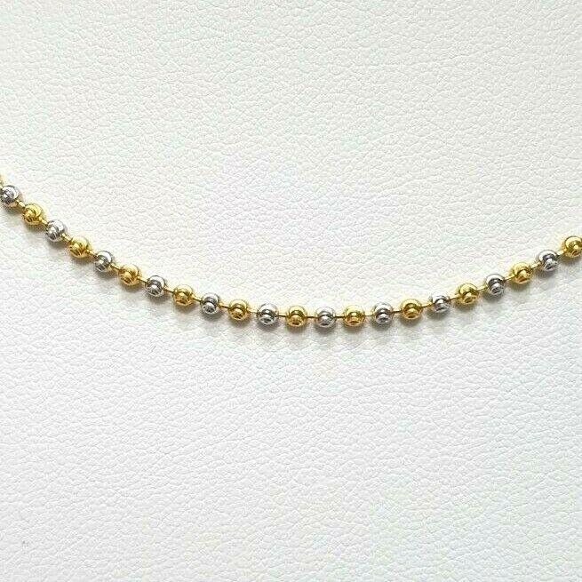 22ct Yellow Gold Bi-Colour Ladies Ball Chain Necklace 18'' inches