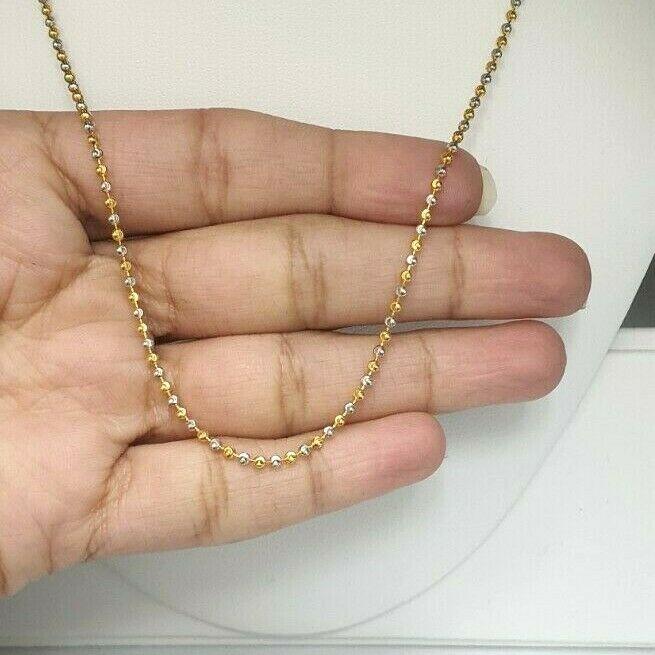 22ct Yellow Gold Bi-Colour Ladies Ball Chain Necklace 18'' inches