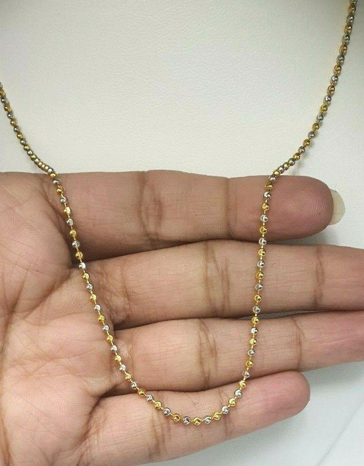 22ct Yellow Gold Bi-Colour Ladies Ball Chain Necklace 18'' inches