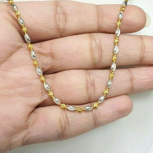 22ct Yellow Gold Ladies Two Tone Chain Necklace 16'' inches Long Hallmarked