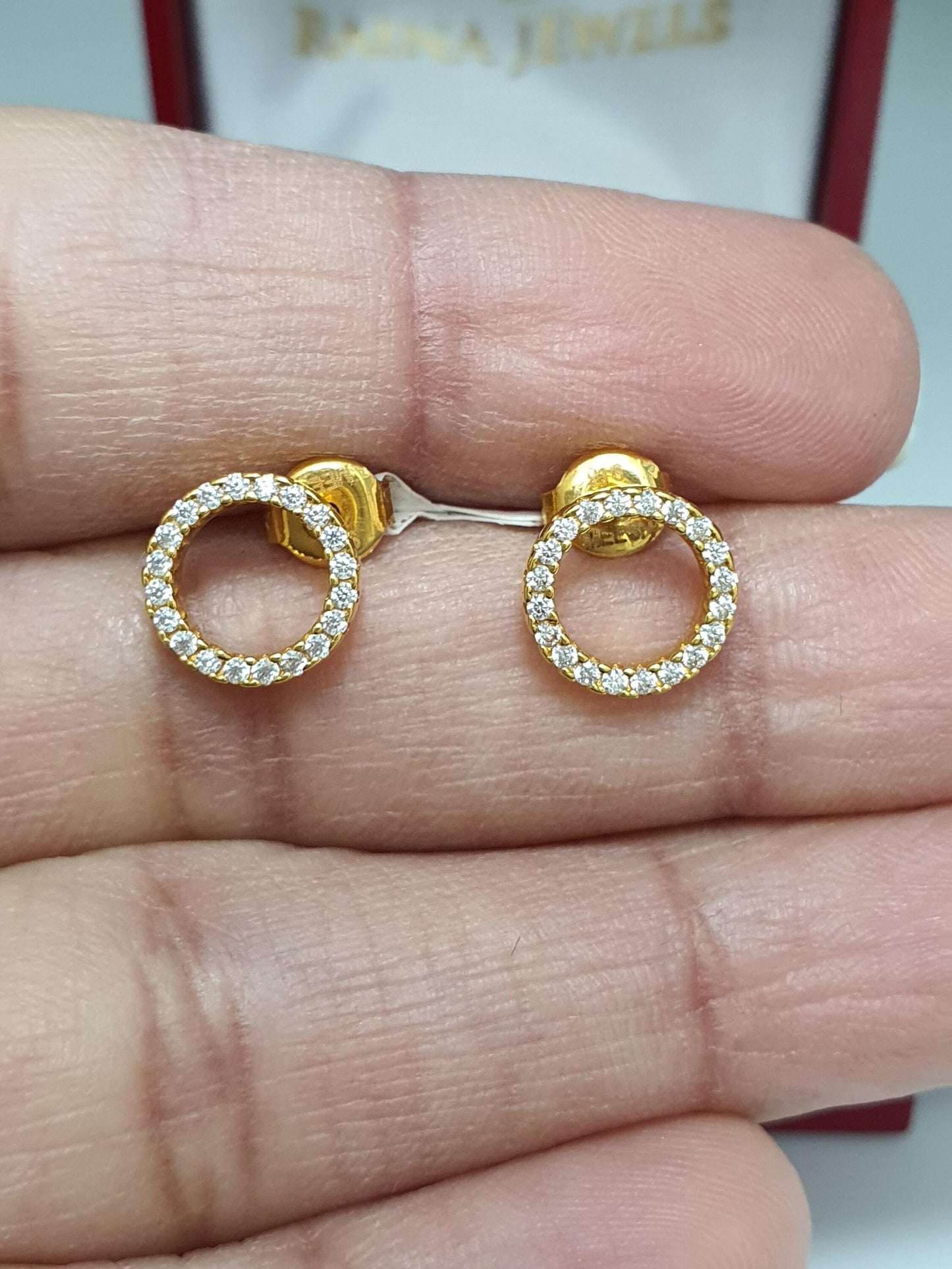 22ct Yellow Gold Cubic Zirconia Circle Of Life Stud  Earrings