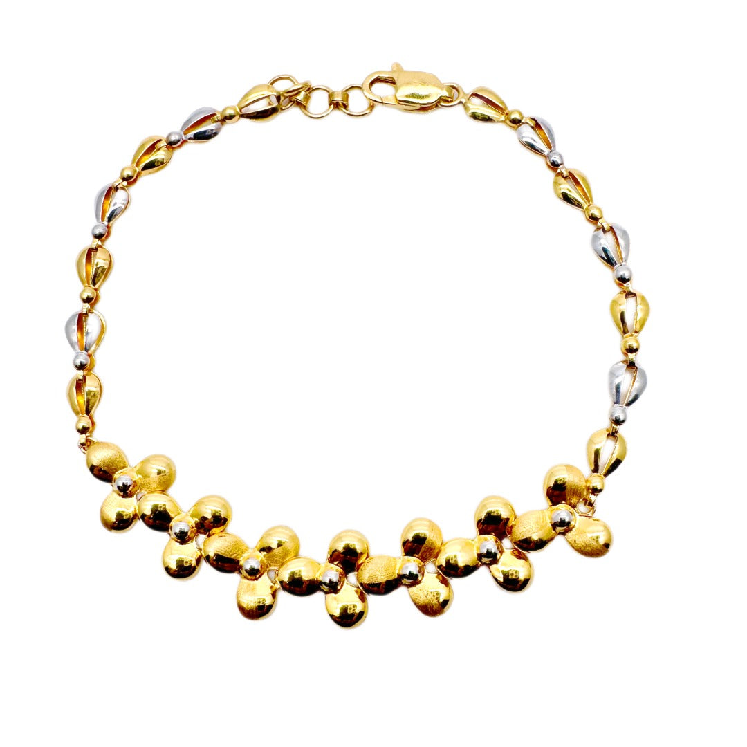 22ct Yellow Solid Gold Ladies Fancy Bi Colour Flower Bracelet