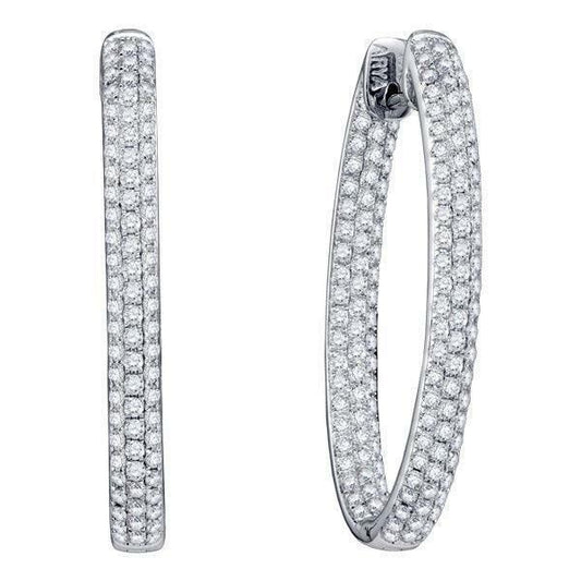 18ct White Gold Diamond Pave Set Hoop Earrings 2.00 carats HSI Hallmarked