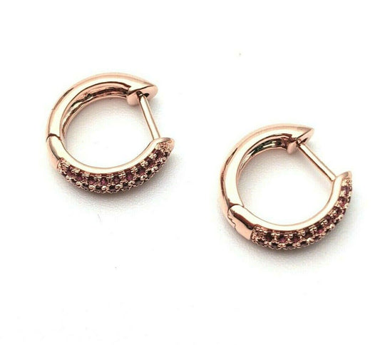 14ct Rose Gold Ruby Pair of Hoop Earrings 0.34 carats 4mm wide