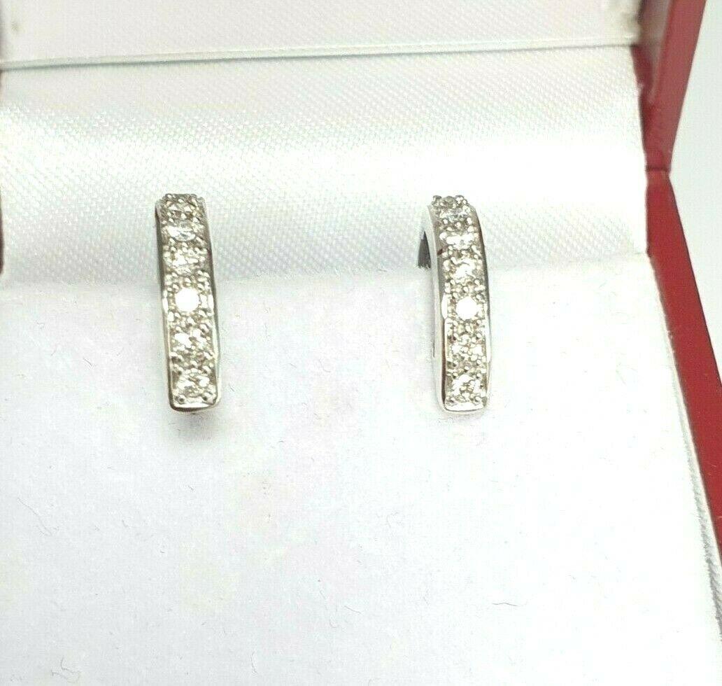 18ct White Gold Diamond Set Pair of Hoop Earrings 0.19 carats 14mm wide