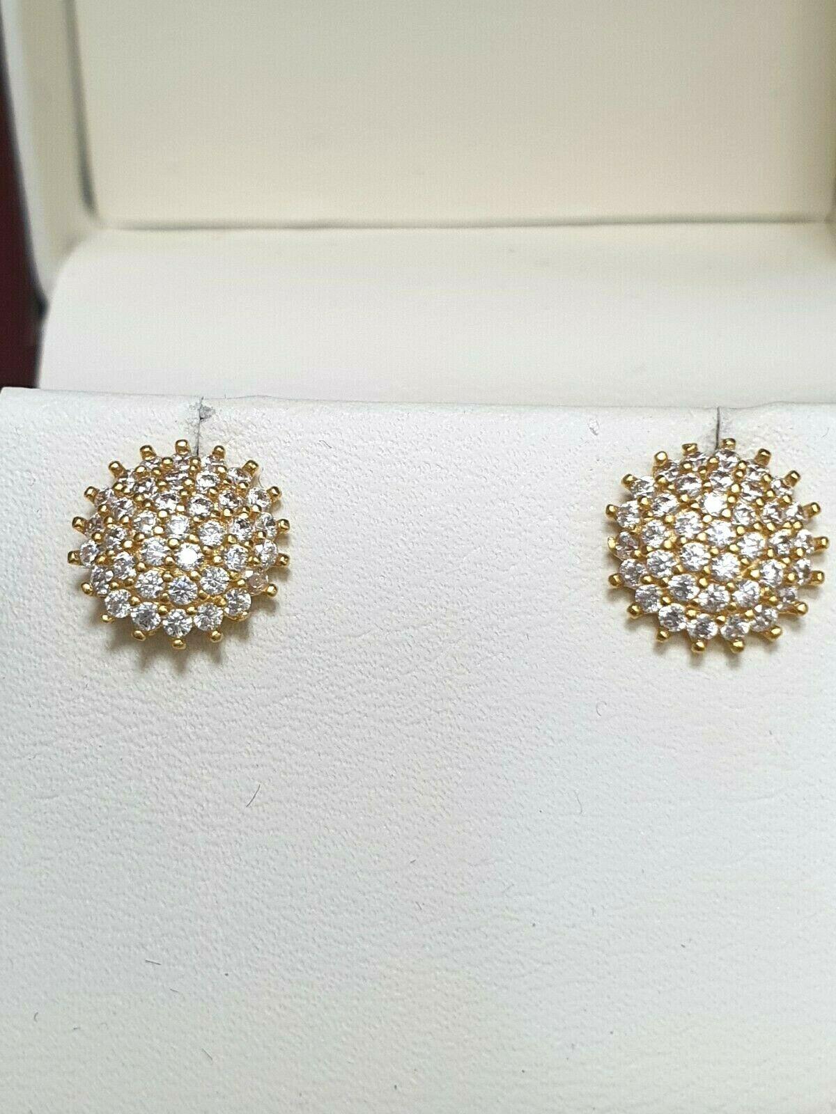 22ct Yellow Gold Cubic Zirconia Round Cluster Stud Medium Earrings