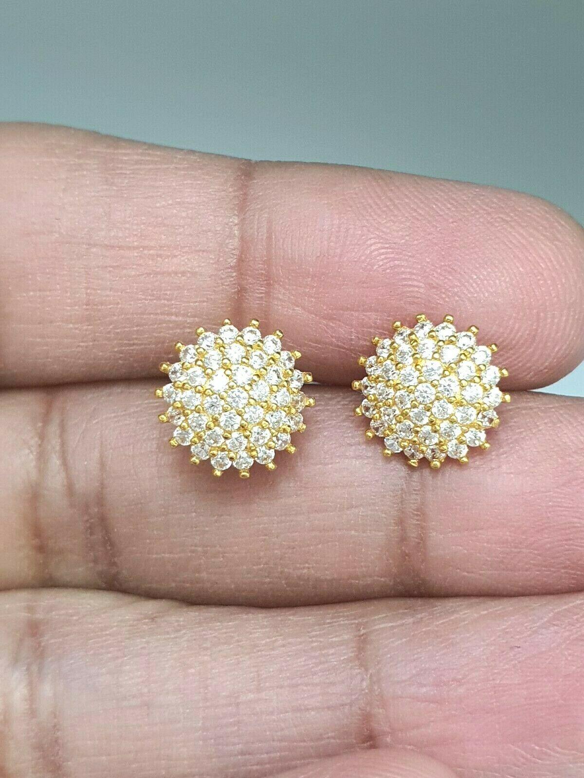 22ct Yellow Gold Cubic Zirconia Round Cluster Stud Medium Earrings