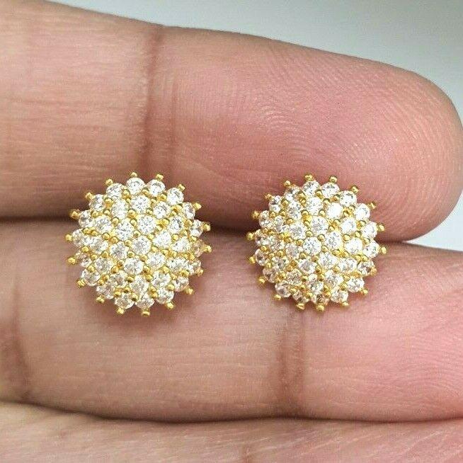 22ct Yellow Gold Cubic Zirconia Round Cluster Stud Medium Earrings