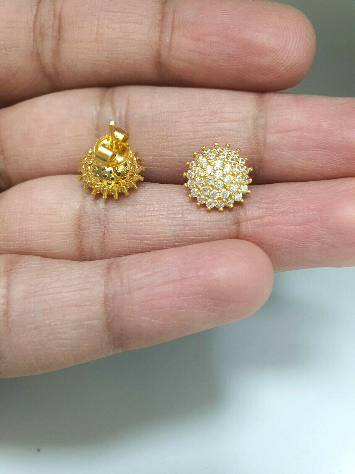 22ct Yellow Gold Cubic Zirconia Round Cluster Stud Medium Earrings