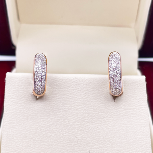 18ct Rose Gold 3 Row Diamond Pair Of Hoop Huggies Earrings 0.29ct