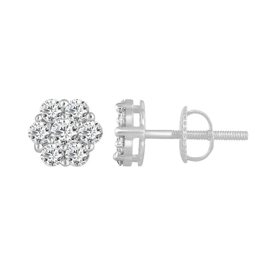 9ct White Gold Diamond Daisy Cluster Quarter Half Pair Stud Earrings 0.5cts 