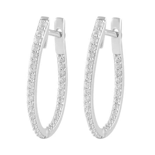 9ct White Gold Diamond Pair of Hoop Earrings 0.26ct 1.2mm wide 