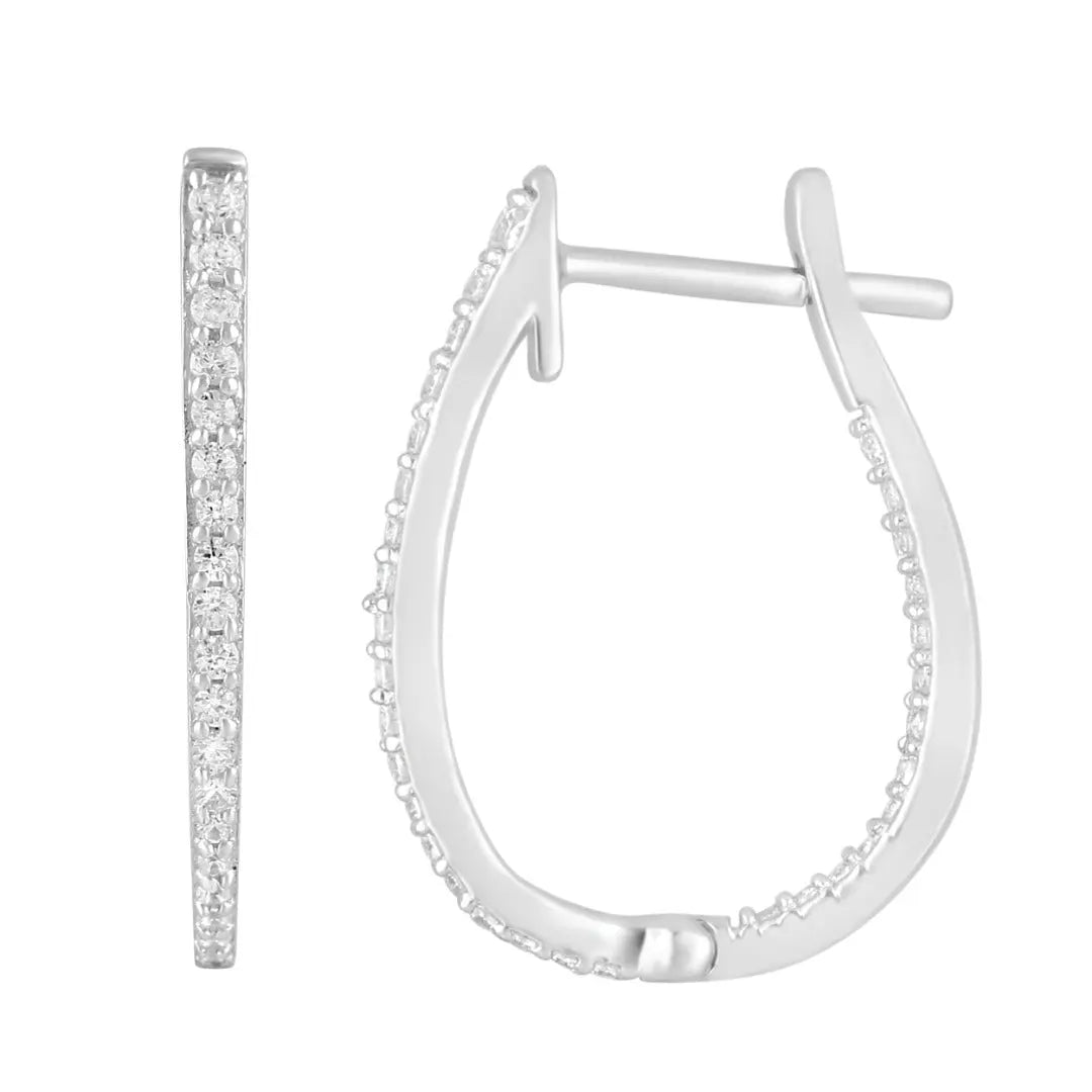9ct White Gold Diamond Pair of Hoop Earrings 0.26ct 1.2mm wide 