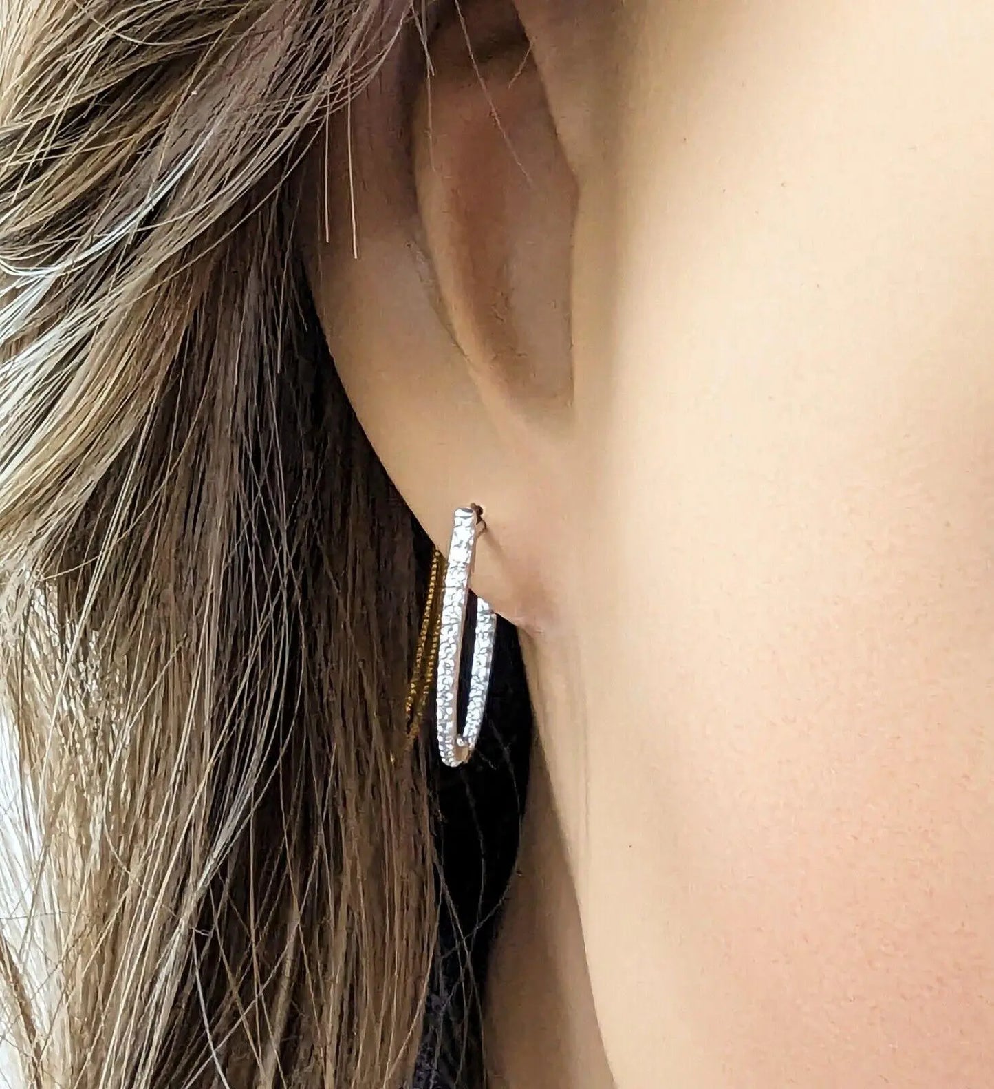 9ct White Gold Diamond Pair of Hoop Earrings 0.26ct 1.2mm wide 