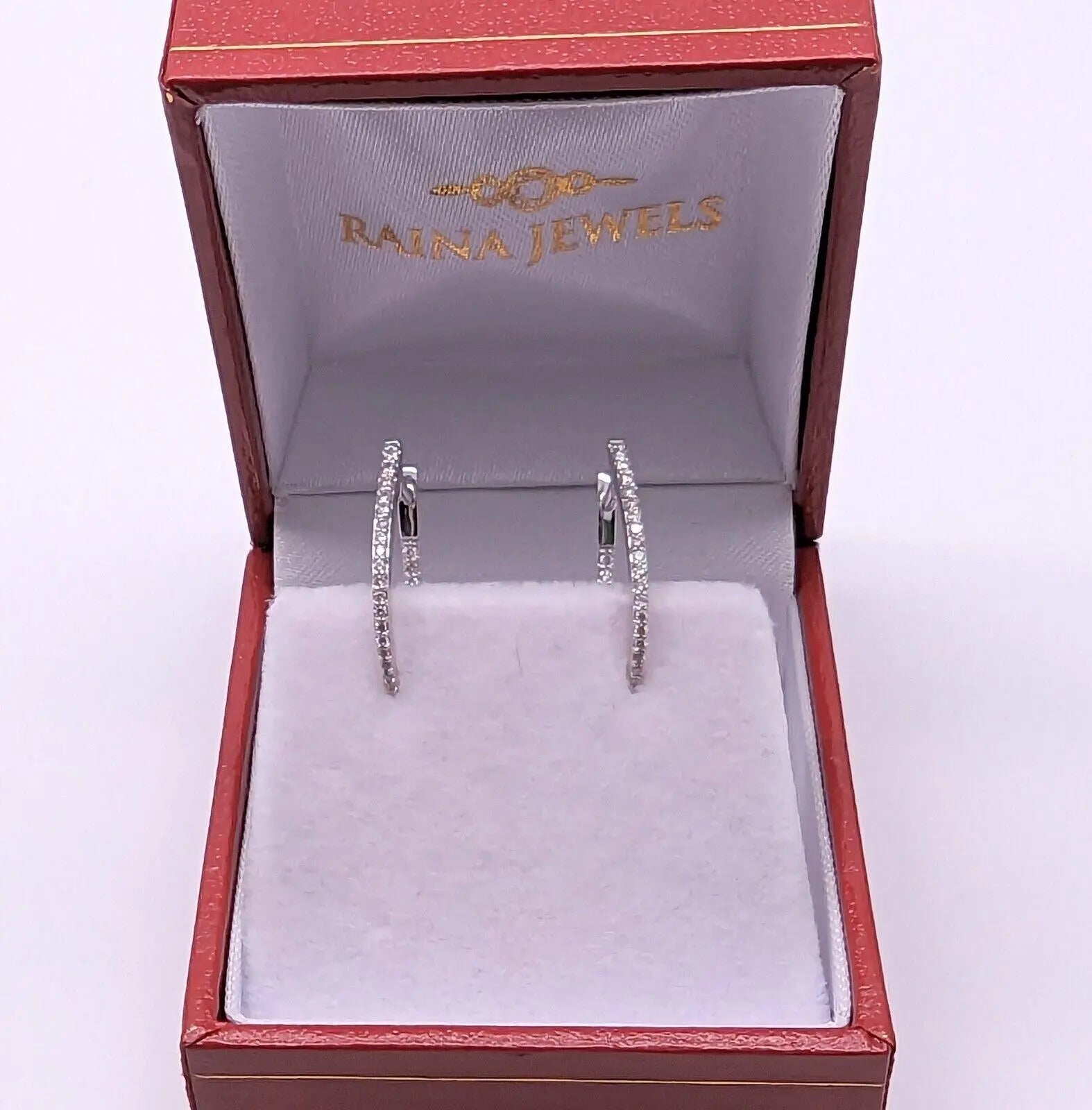 9ct White Gold Diamond Pair of Hoop Earrings 0.26ct 1.2mm wide 