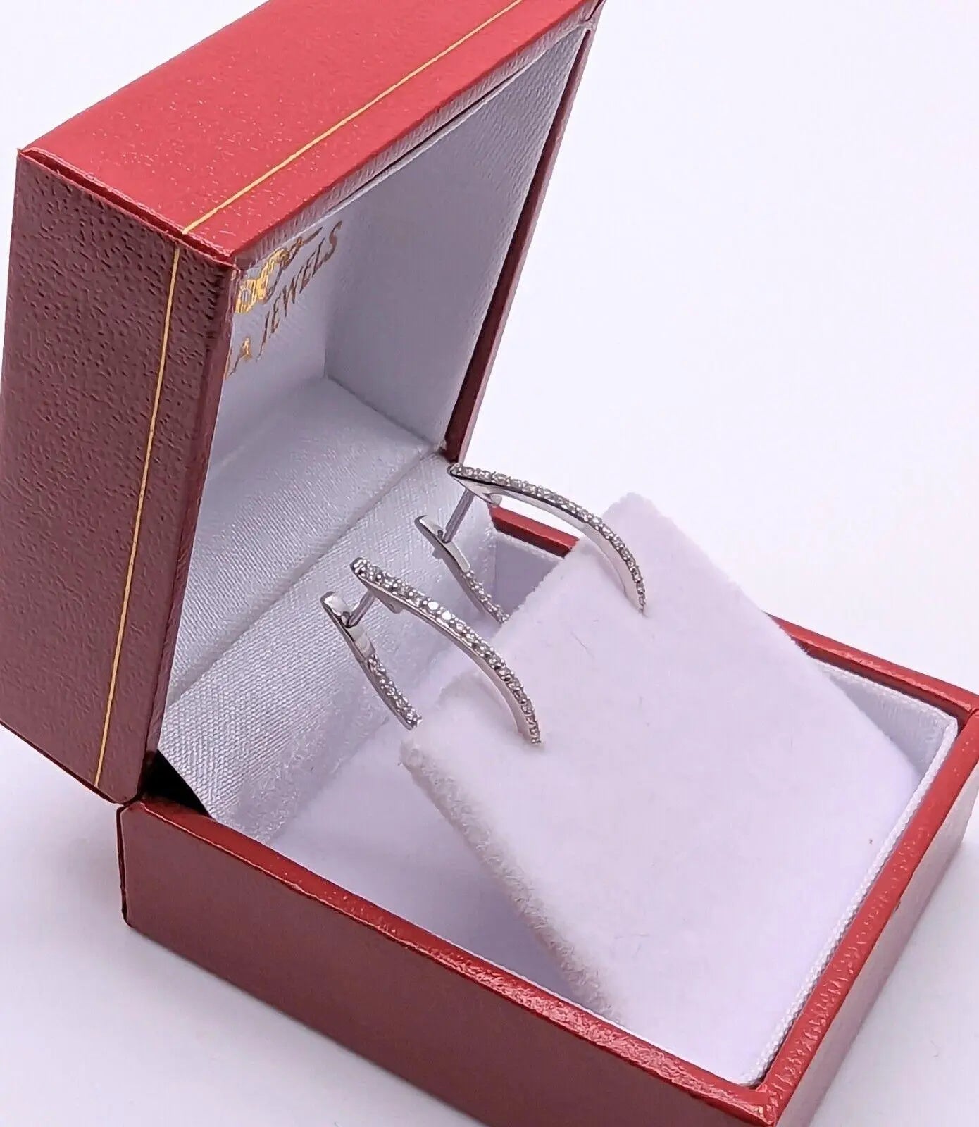 9ct White Gold Diamond Pair of Hoop Earrings 0.26ct 1.2mm wide 