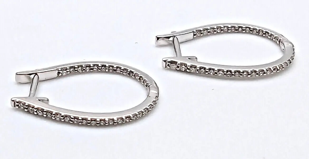 9ct White Gold Diamond Pair of Hoop Earrings 0.26ct 1.2mm wide 