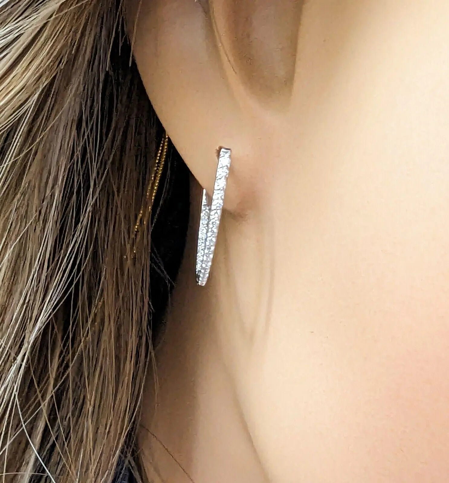 9ct White Gold Diamond Pair of Hoop Earrings 0.26ct 1.2mm wide 